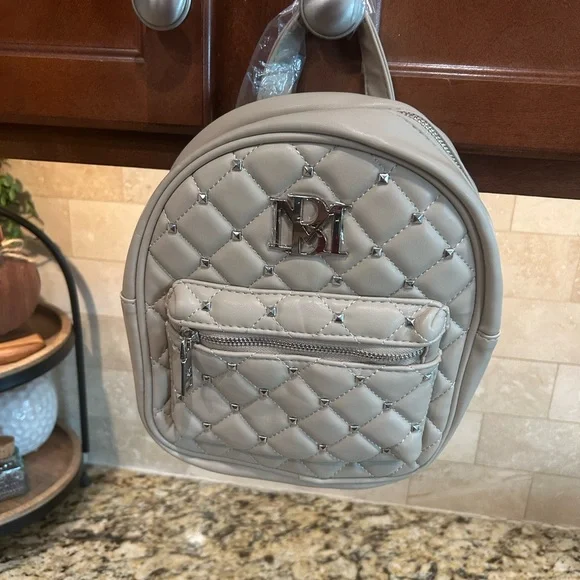 Badgley Mischka Mini Studded Backpack Quilted- Beige - Picture 1 of 5